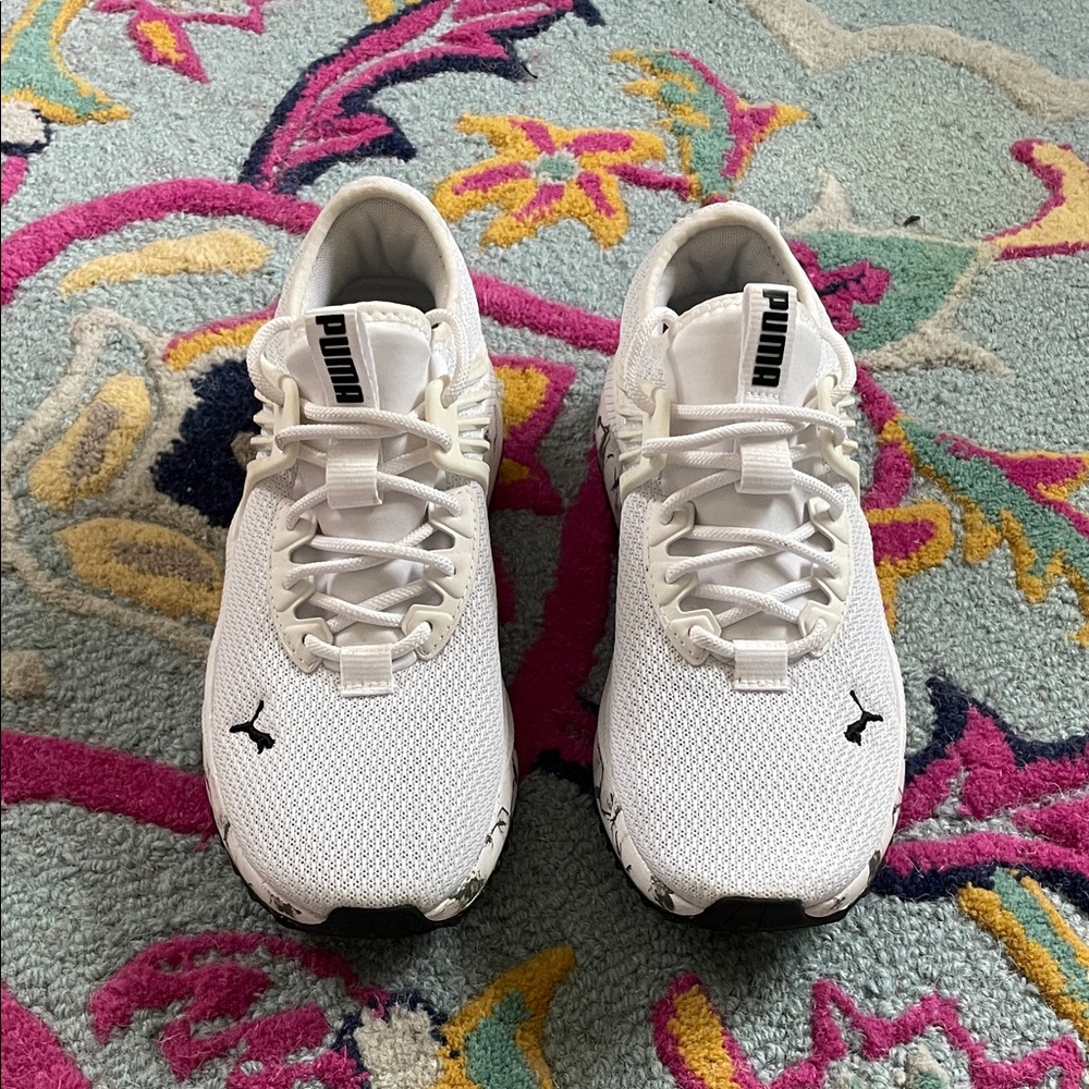Puma Pacer Future White and Black Marble-Accent Athletic Sneakers - Picture 2 of 6